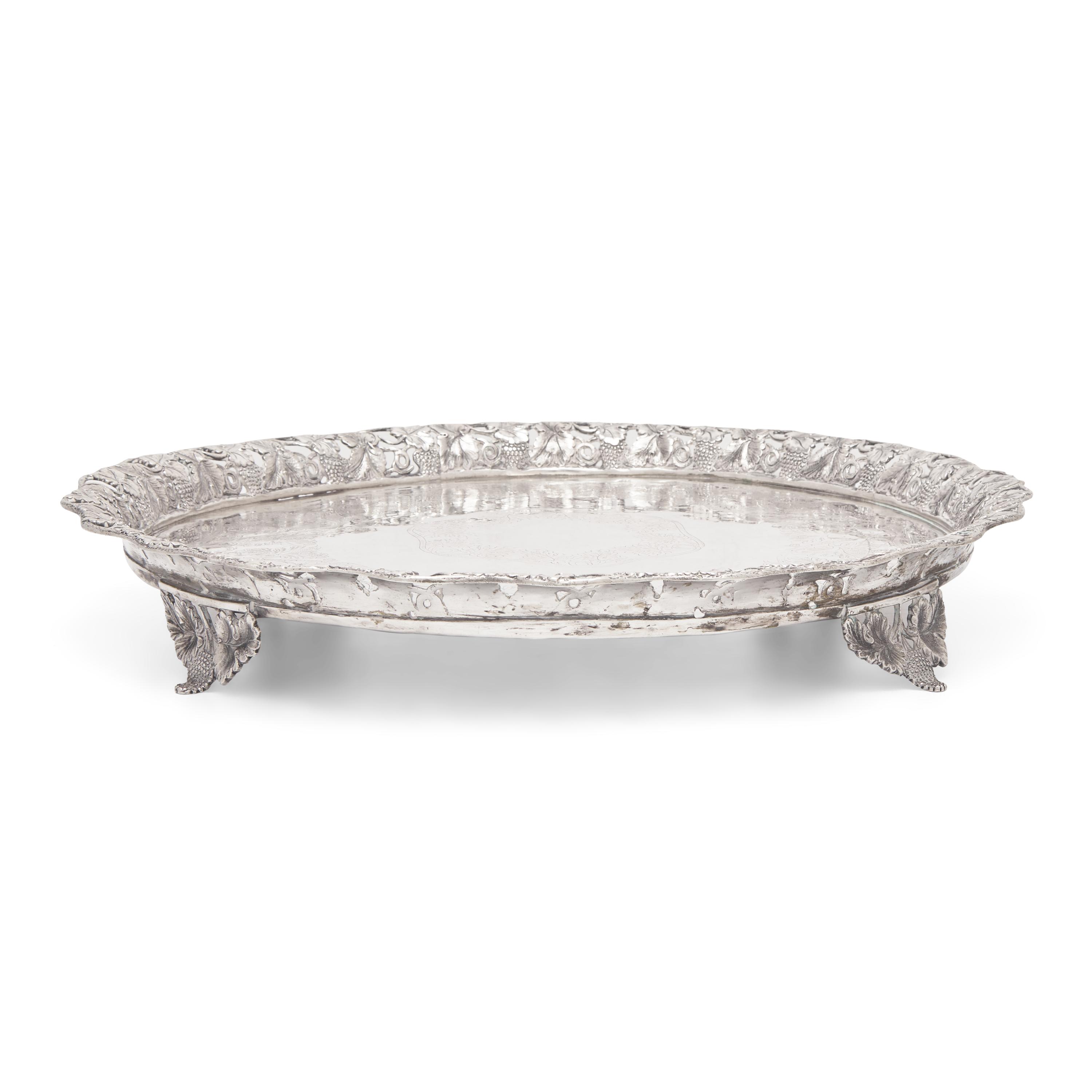 A Portuguese Silver Reticulated and Footed Tray