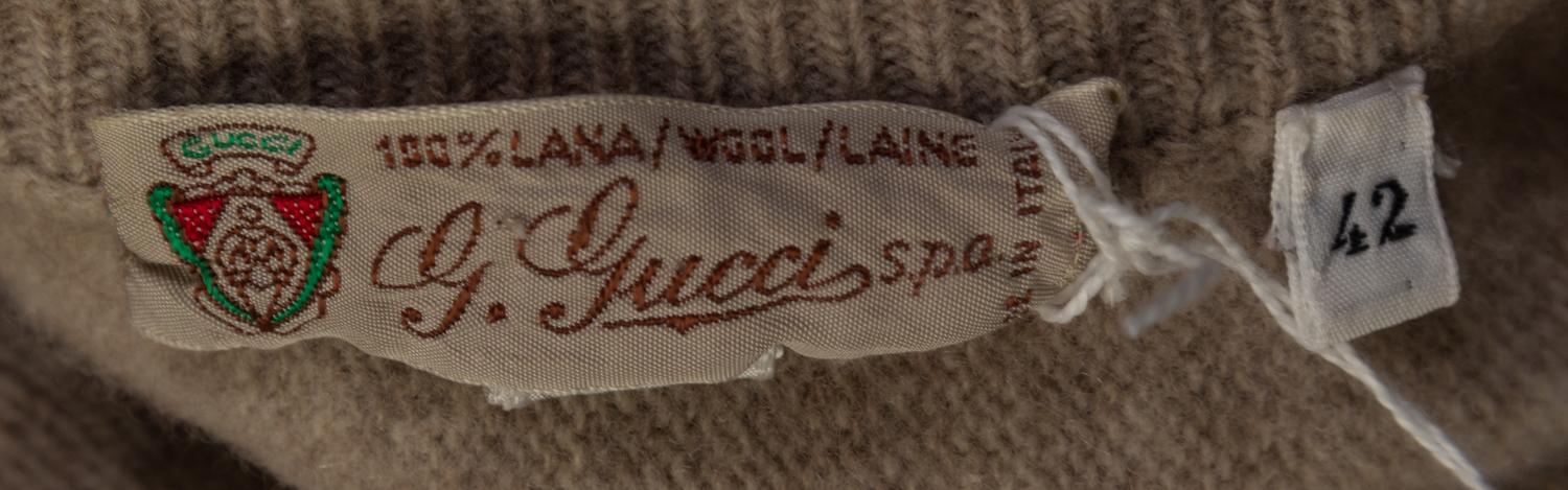A Gucci Camel Wool Floral Sweater, Size 42.