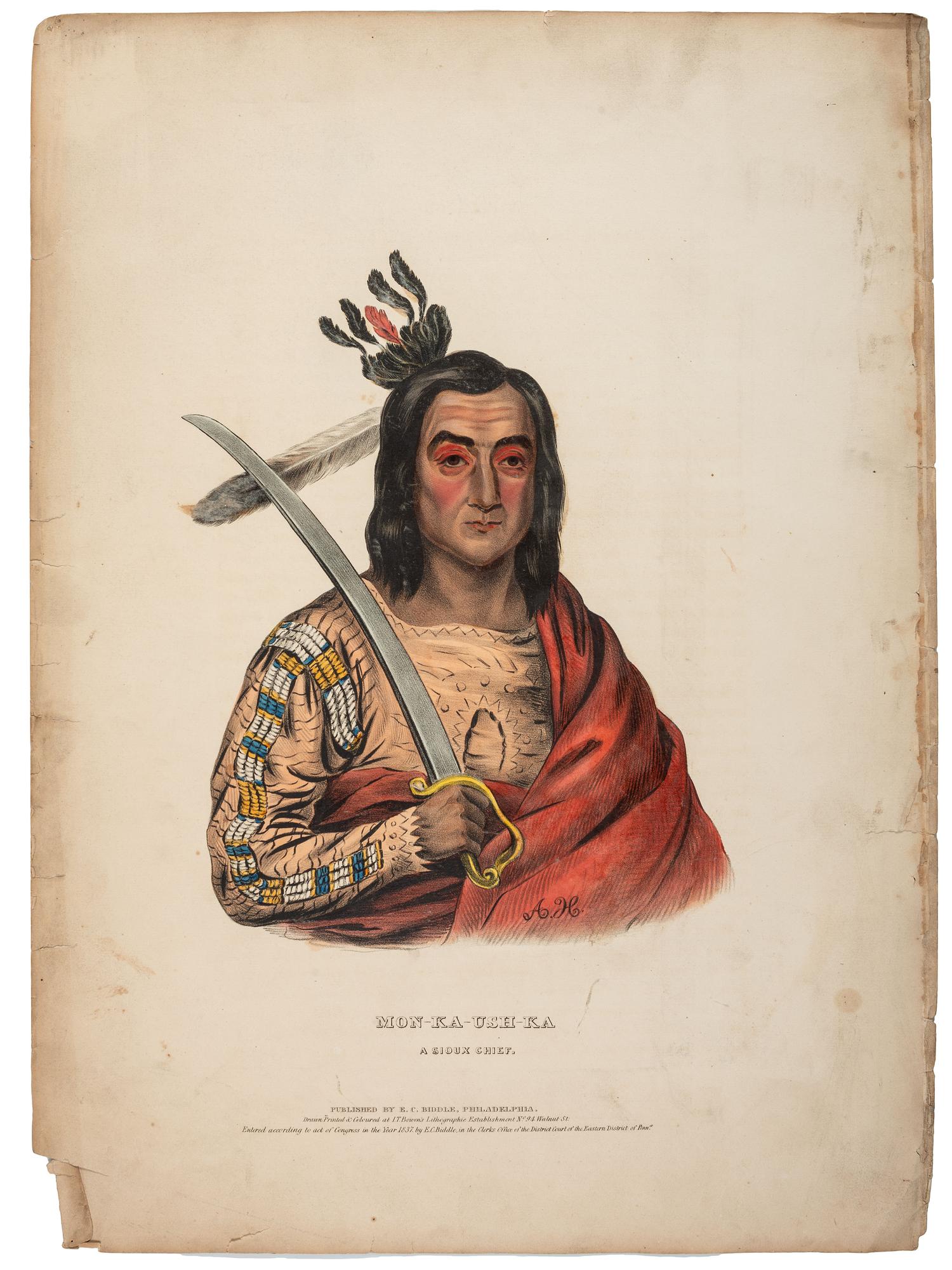 McKENNEY, Thomas L. (1785-1859) & James HALL (1793-1868) after Charles Bird King (1785-1862) Mon-Ka-Ush-Ka: A Sioux Chief.