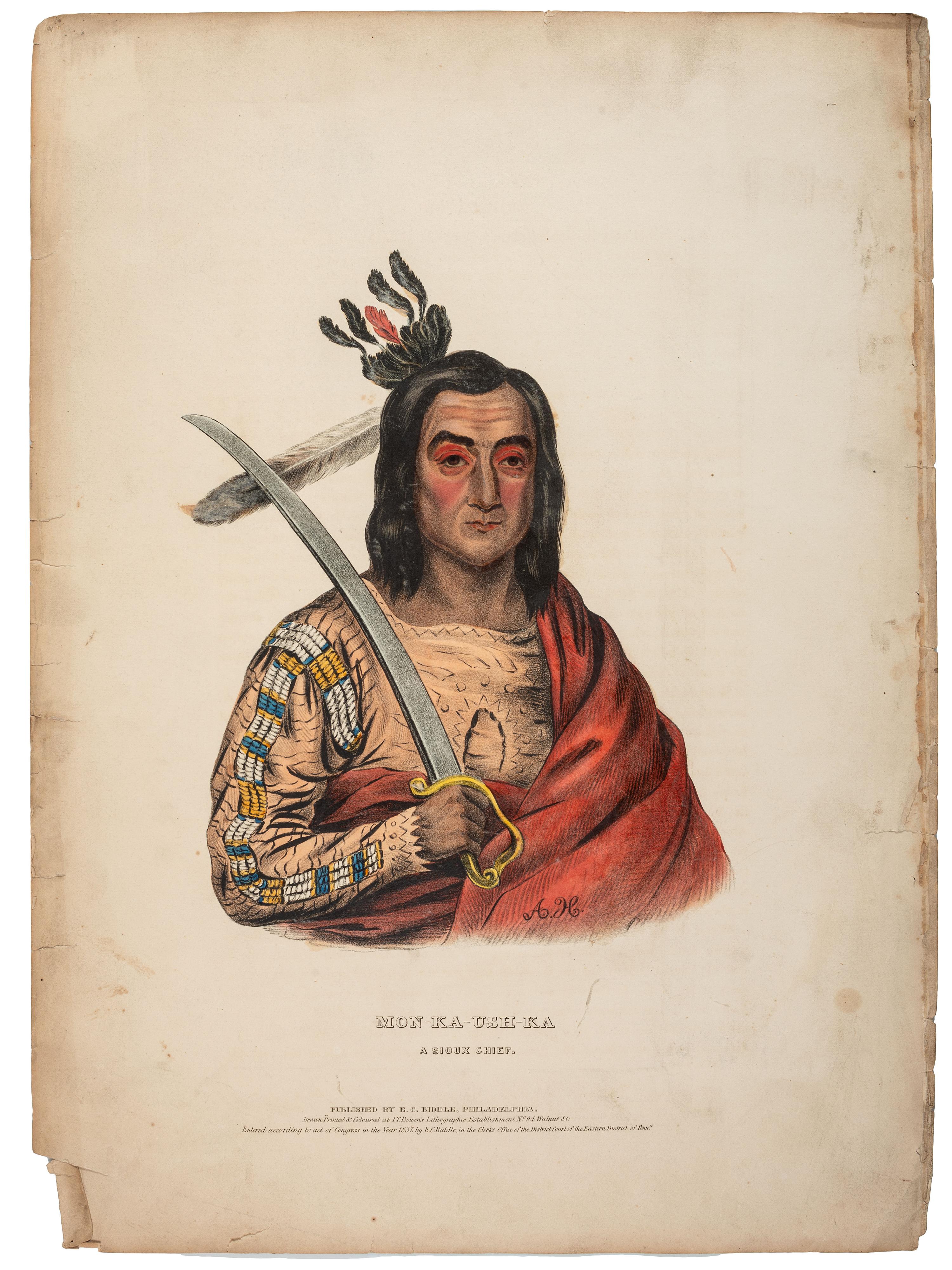 McKENNEY, Thomas L. (1785-1859) & James HALL (1793-1868) after Charles Bird King (1785-1862) Mon-Ka-Ush-Ka: A Sioux Chief.