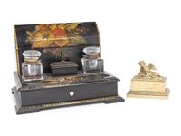 A Victorian Papier-Mâché Ink Stand and Stationery Box