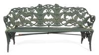 A Painted Cast Iron Fern Pattern Bench Height 36 3/4 x width 75 x depth 21 inches. — LATE 19TH/EARLY 20TH CENTURY
