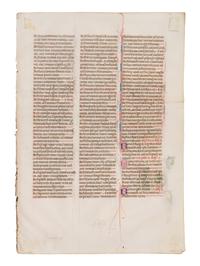 UNKNOWN SOUTH FRENCH ILLUMINATOR A leaf from the Mailhac-Faber Bible, with a historiated initial ‘C’ of a Young Saint, in Latin, illuminated manuscript on parchment [France, Southern France, late thirteenth or early fourteenth century]