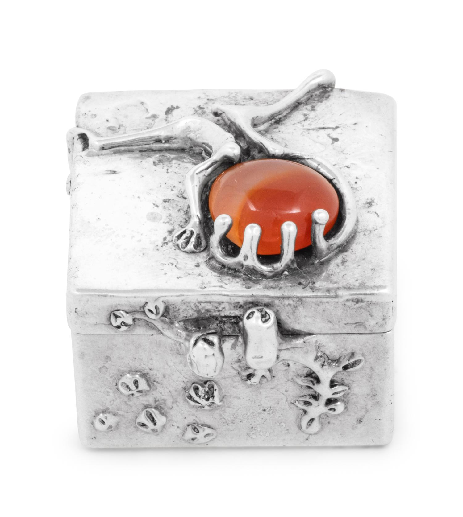 A Modernist Silver and Carnelian Mounted Pill Box