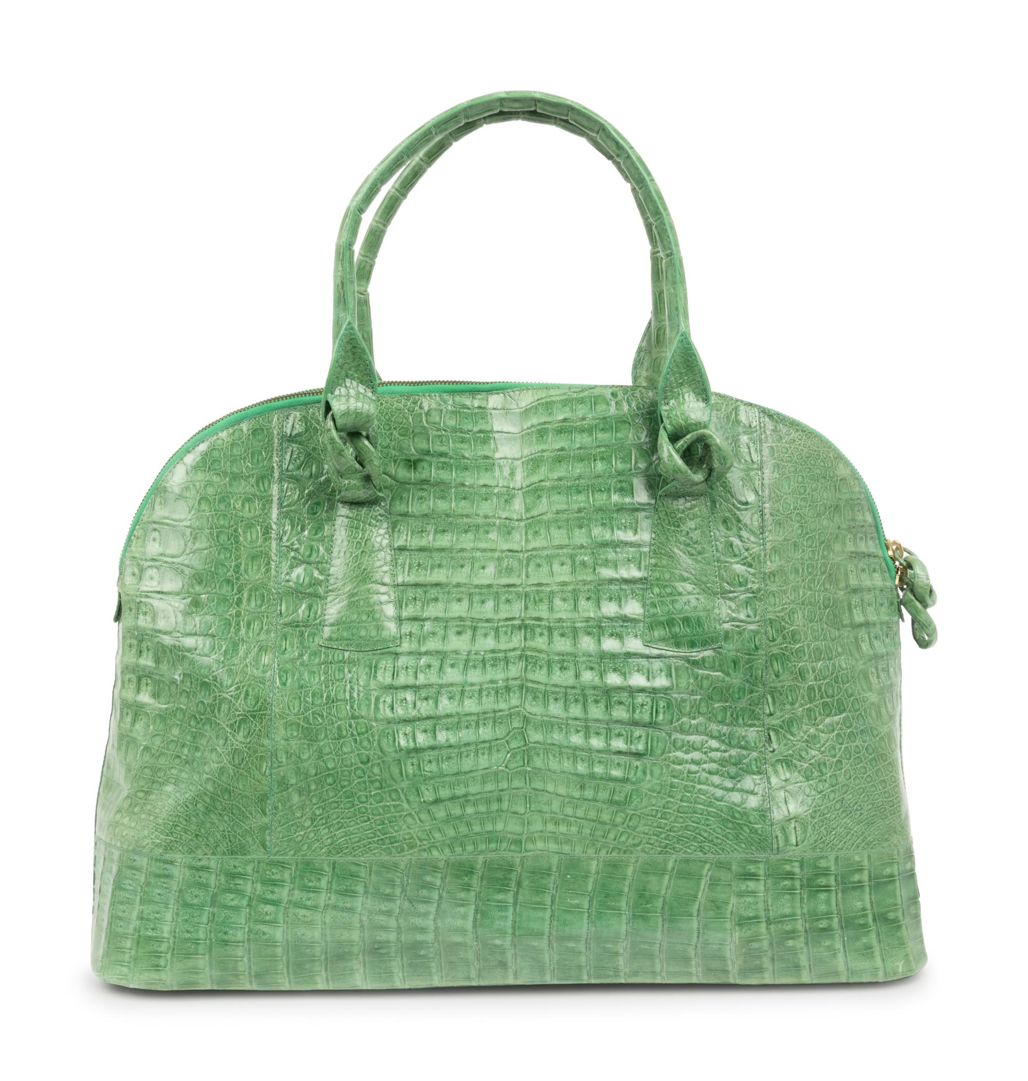 Nancy Gonzalez Green Crocodile Zip Top Bag, 2000-10s