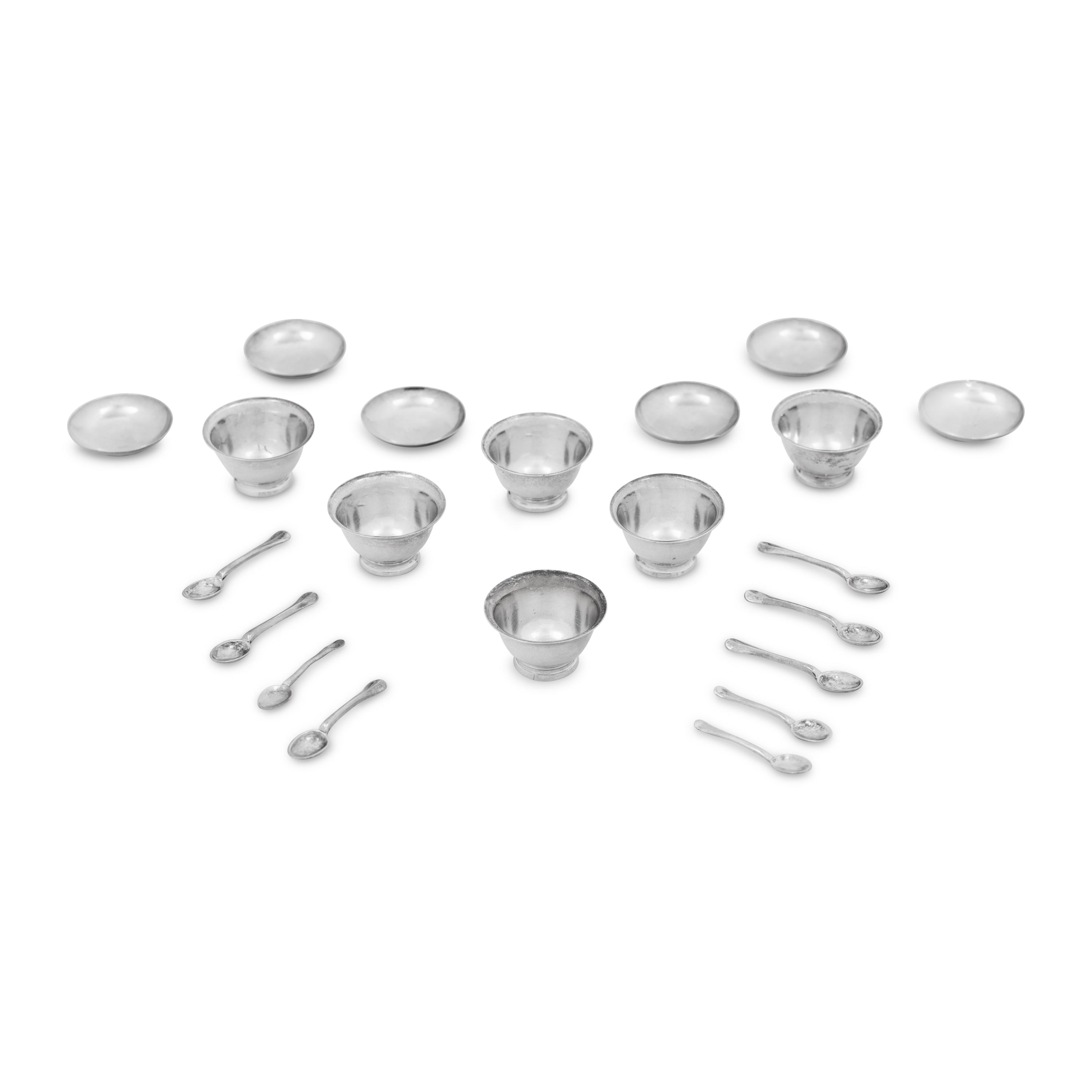 A Set of Six George I Silver Miniature Tea Bowls, Saucers and Spoons