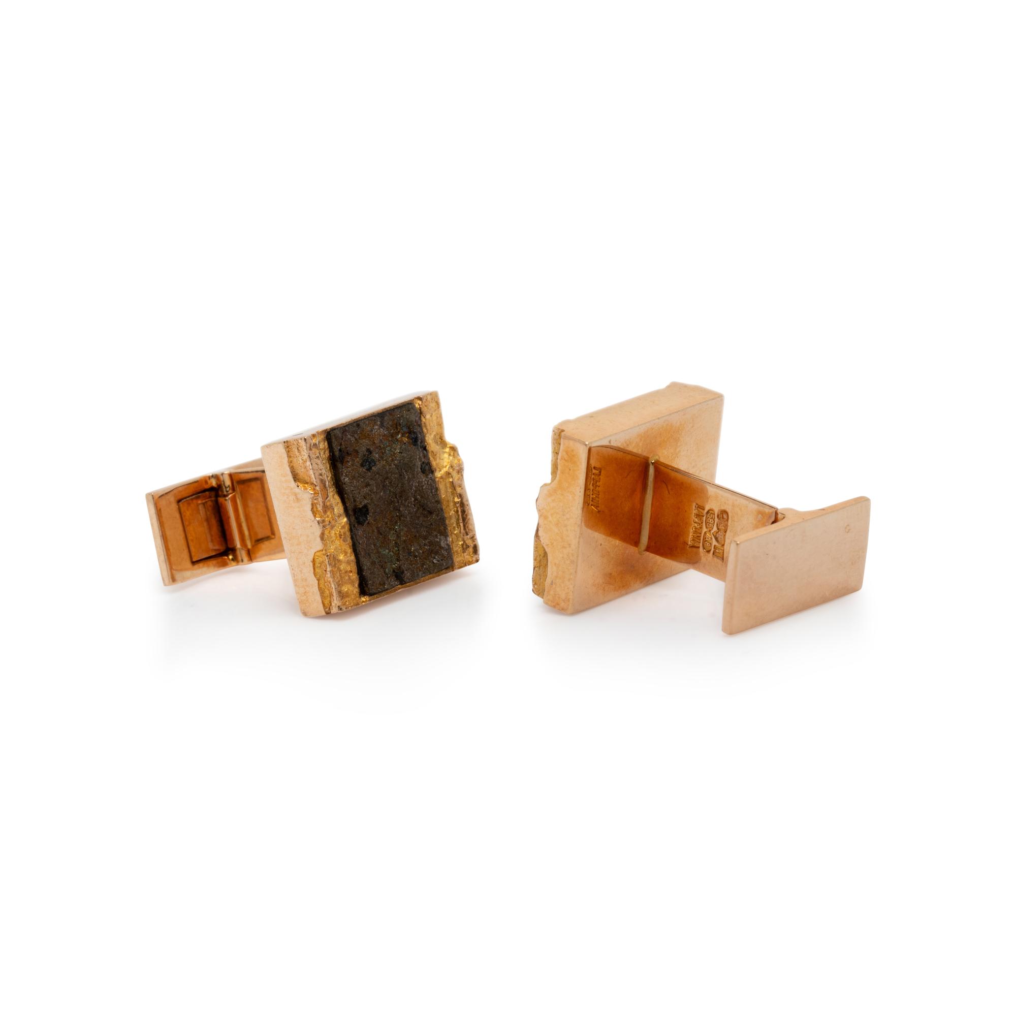 LAPPONIA, YELLOW GOLD AND PYRITE CUFFLINKS