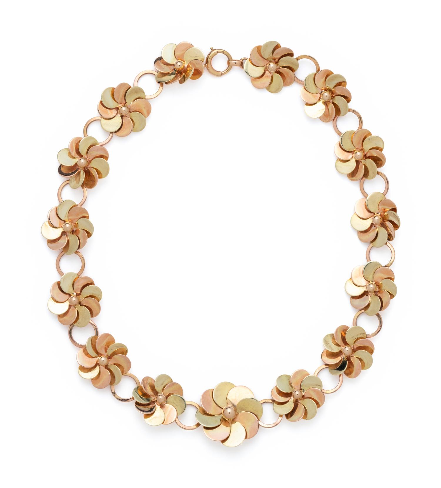 RETRO, BICOLOR GOLD FLOWER NECKLACE