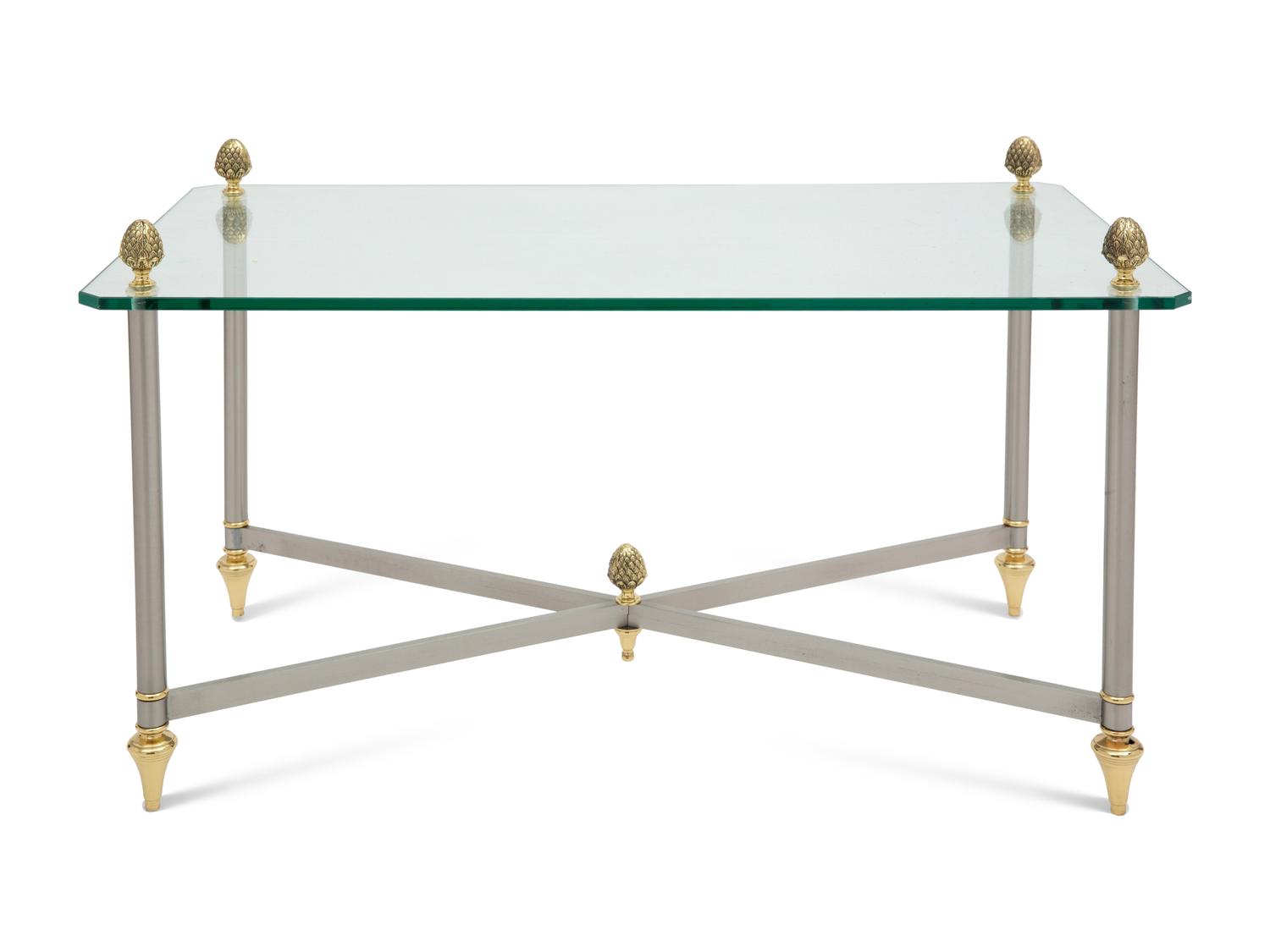 A Brass-Mounted Steel Glass-Top Low Table