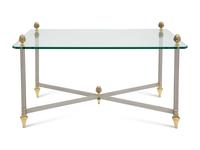 A Brass-Mounted Steel Glass-Top Low Table