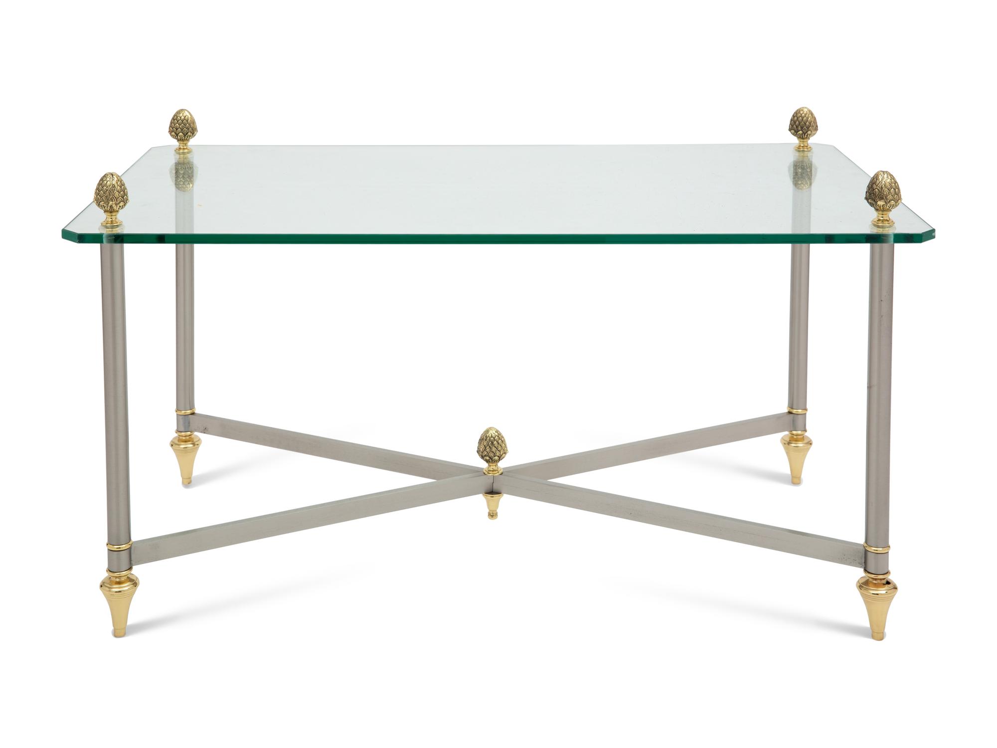 A Brass-Mounted Steel Glass-Top Low Table