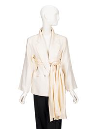 Gianni Versace, Ecru Linen Draped Blazer with Satin Tie