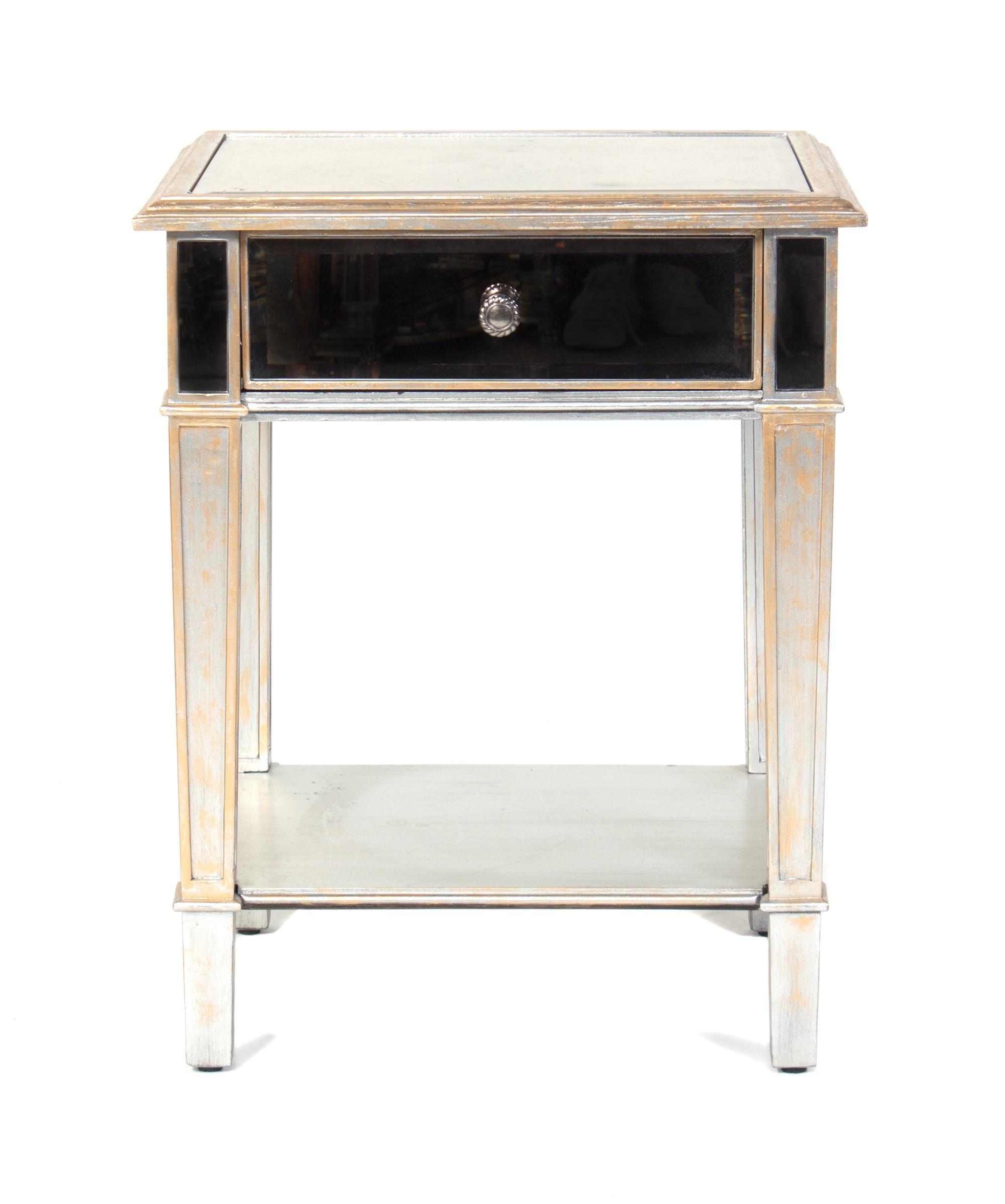 A Contemporary Mirror Veneered Side Table Height 28 1/2 x width 22 x depth 16 inches. — SECOND HALF 20TH CENTURY