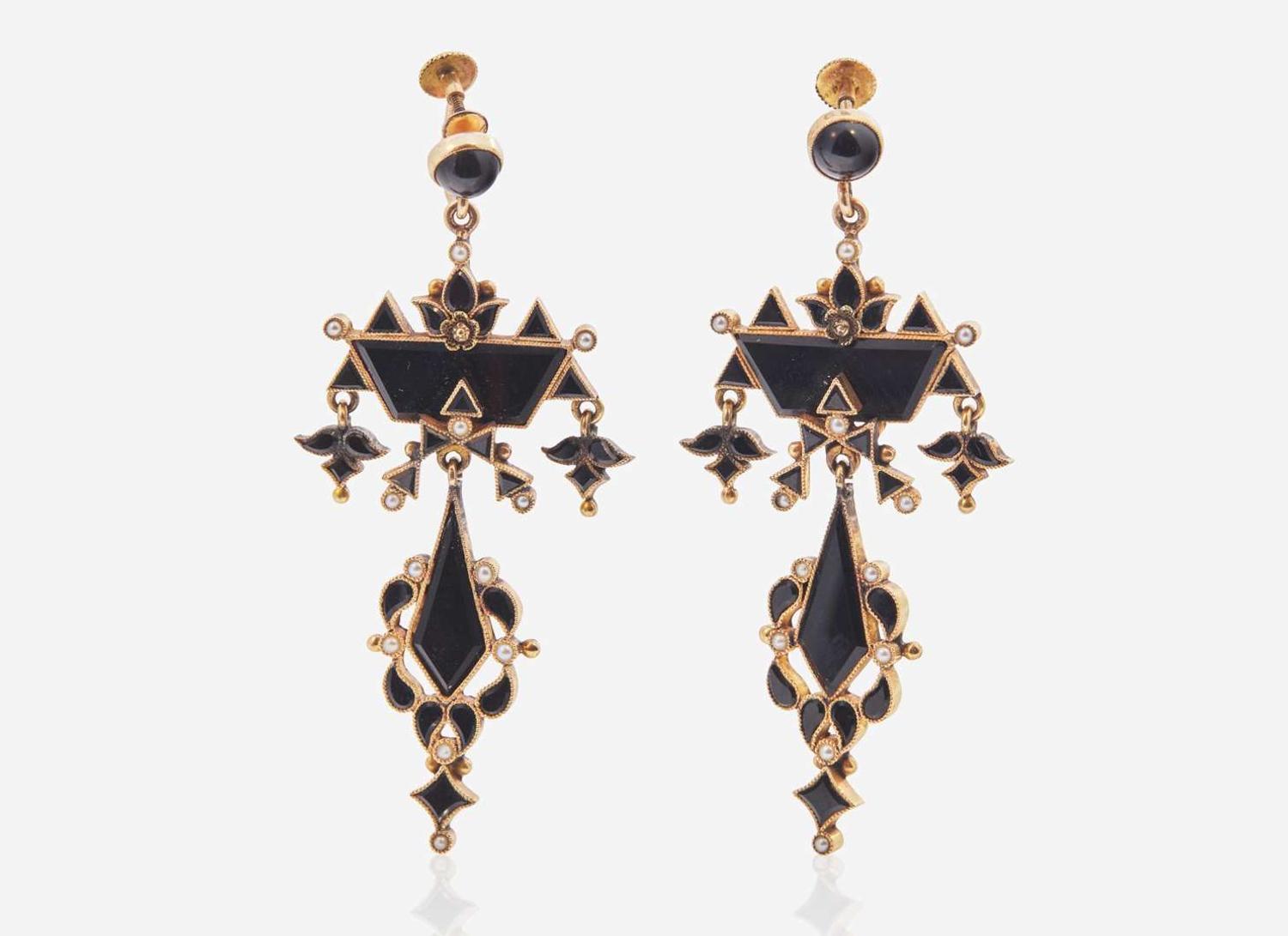A Pair of Victorian Onyx Drop Earrings