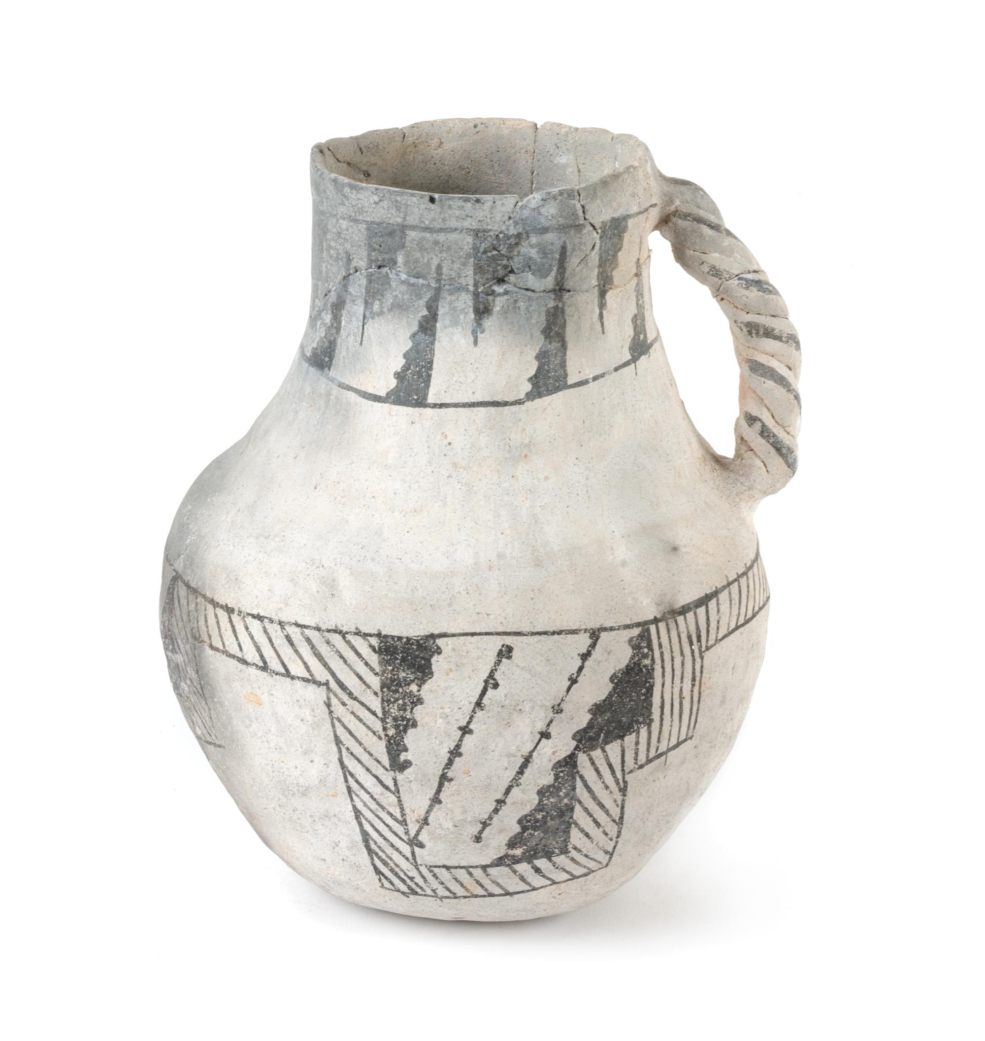 Prehistoric Black and White Jug height 8 inches