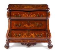 A Dutch Mahogany and Marquetry Chest of Drawers Height 34 x width 37 x depth 24 inches. — 19TH CENTURY
