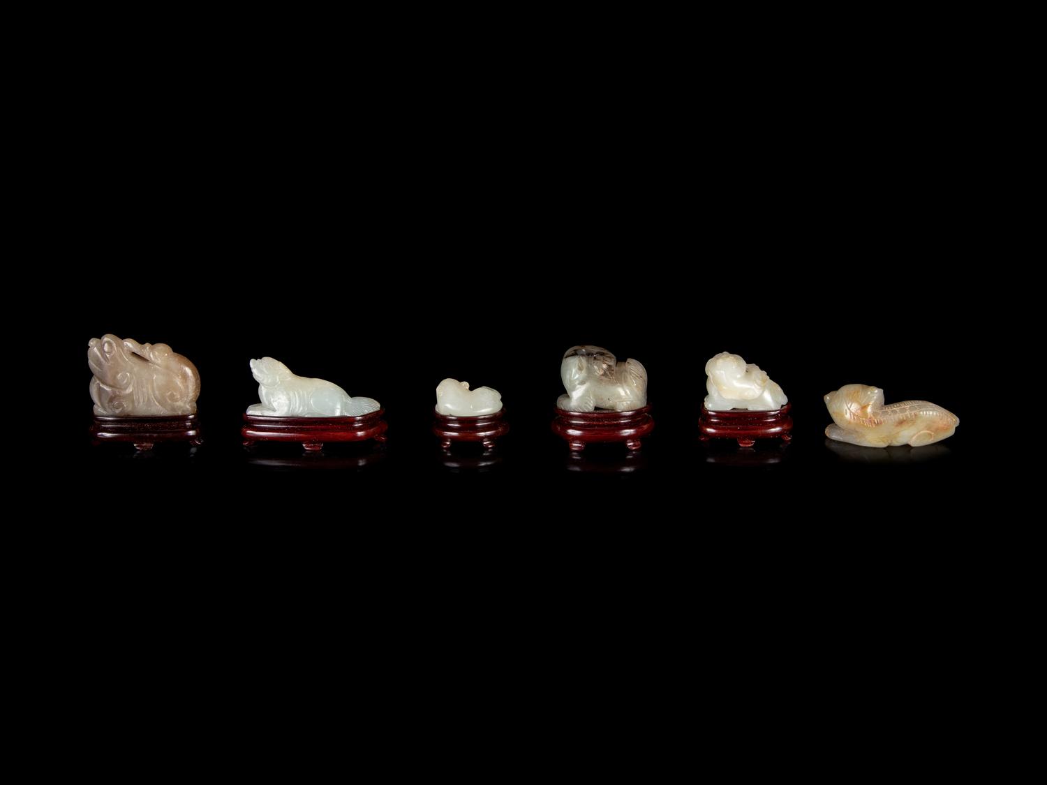 Six Chinese Carved Jade Figures of Mythical Beasts