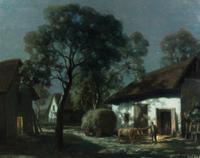 Francois Charles Cachoud, (French, 1866–1943), Moonlit Barnyard