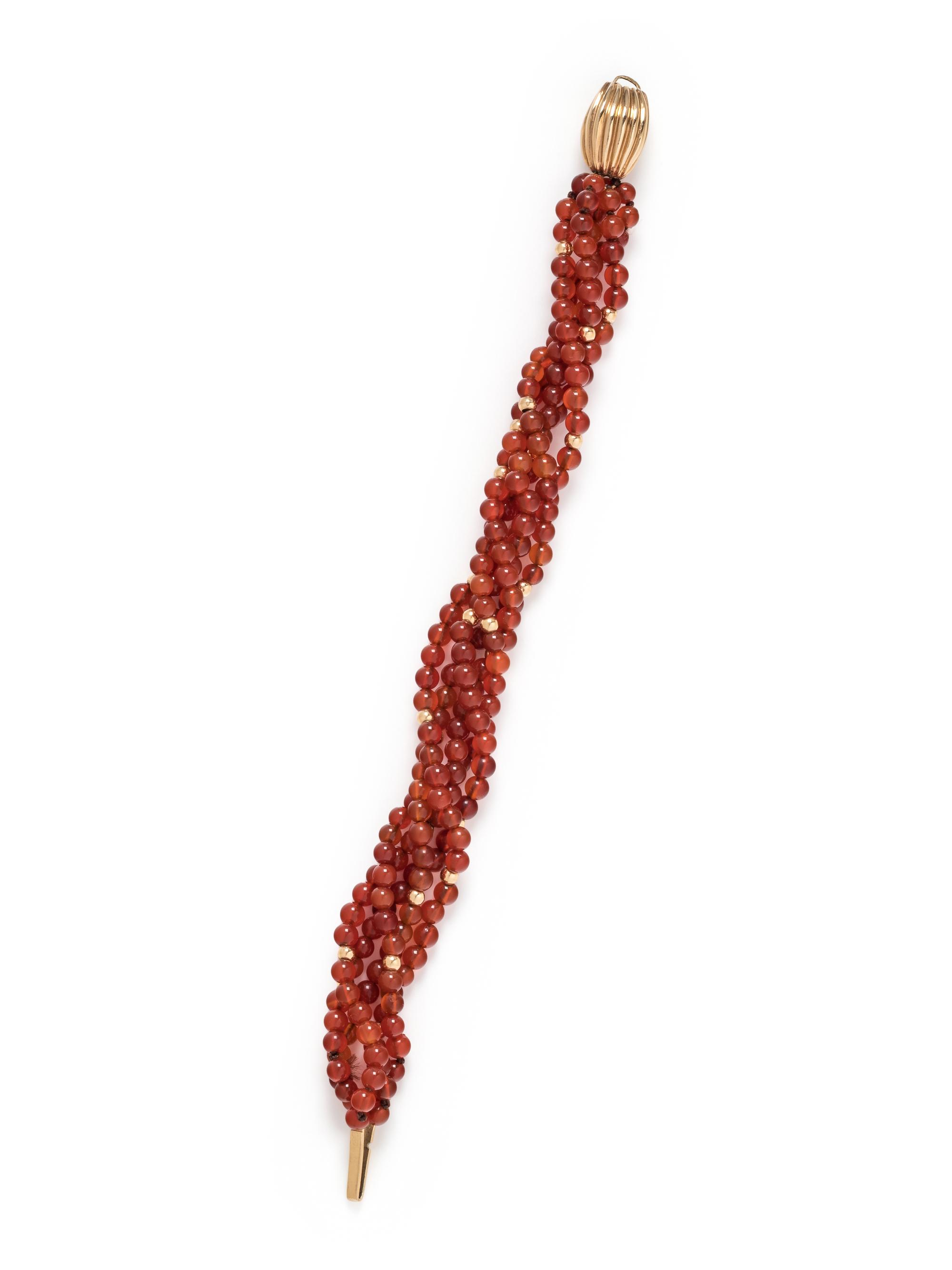 YELLOW GOLD AND CARNELIAN BEAD BRACELET
