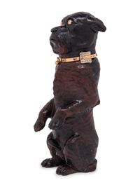 A Diamond and Ruby Inset Carved Hardstone Model of a Terrier