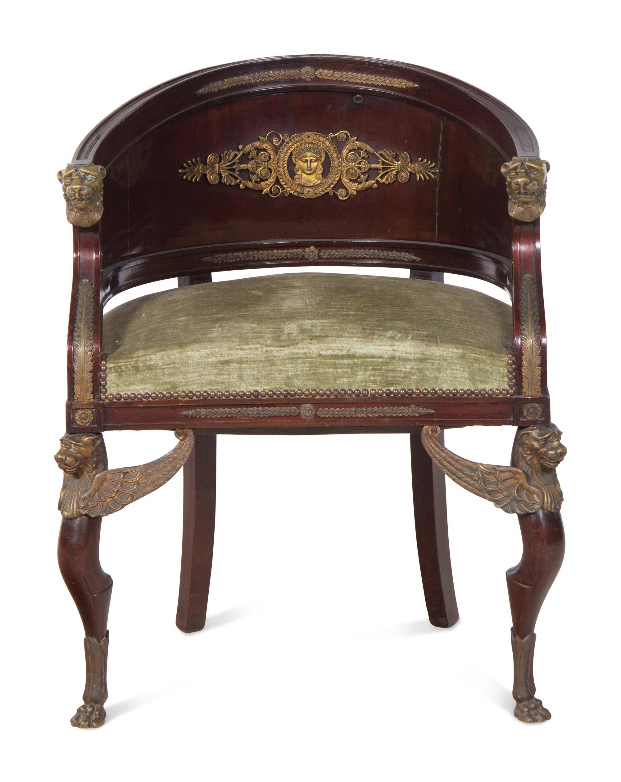 An Empire Style Gilt Bronze Mounted Mahogany Bergère de Bureau