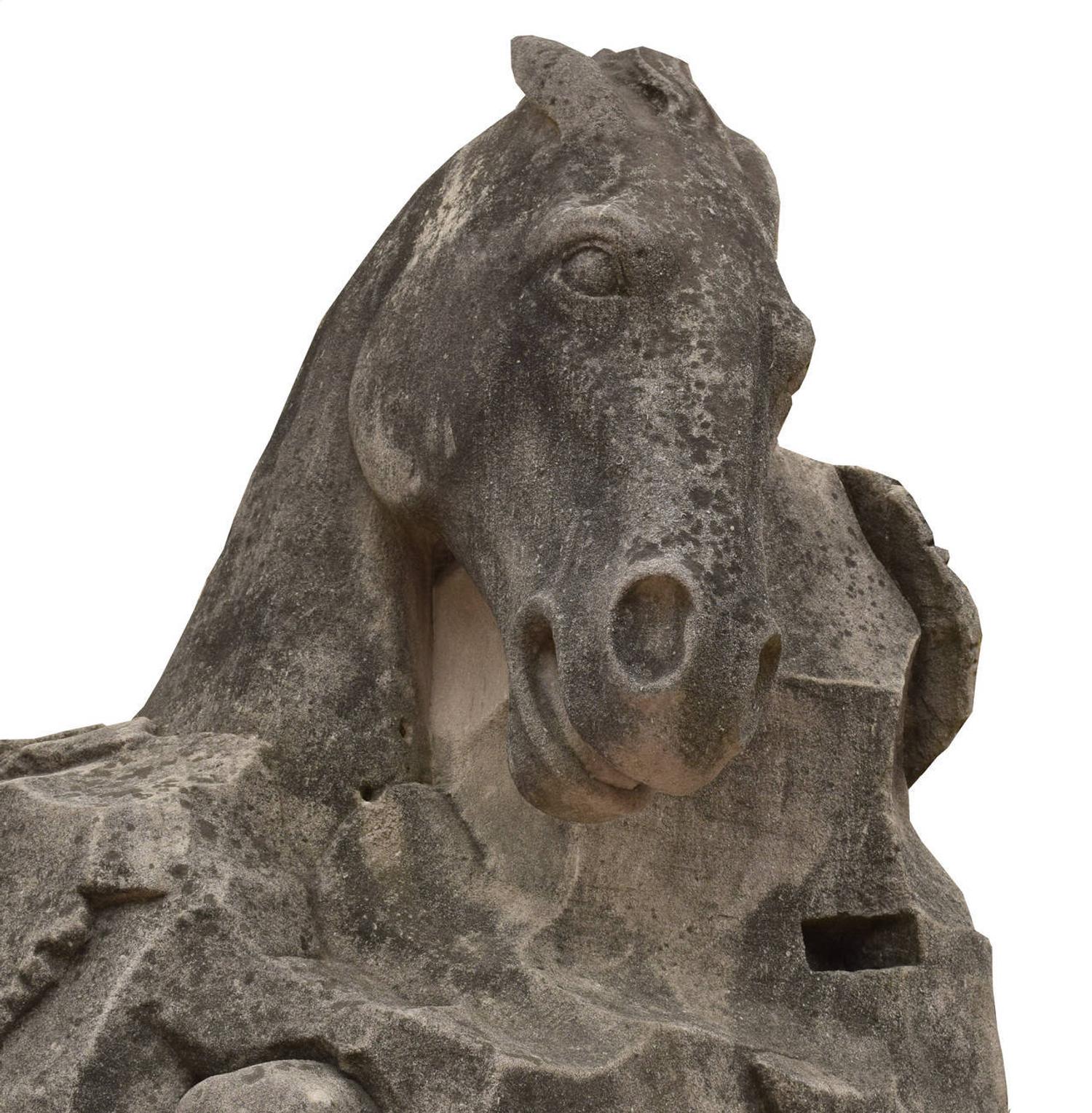 A Pair of Carved Limestone Horses 42" W x 47" D x 98" H — United States, Circa 1920