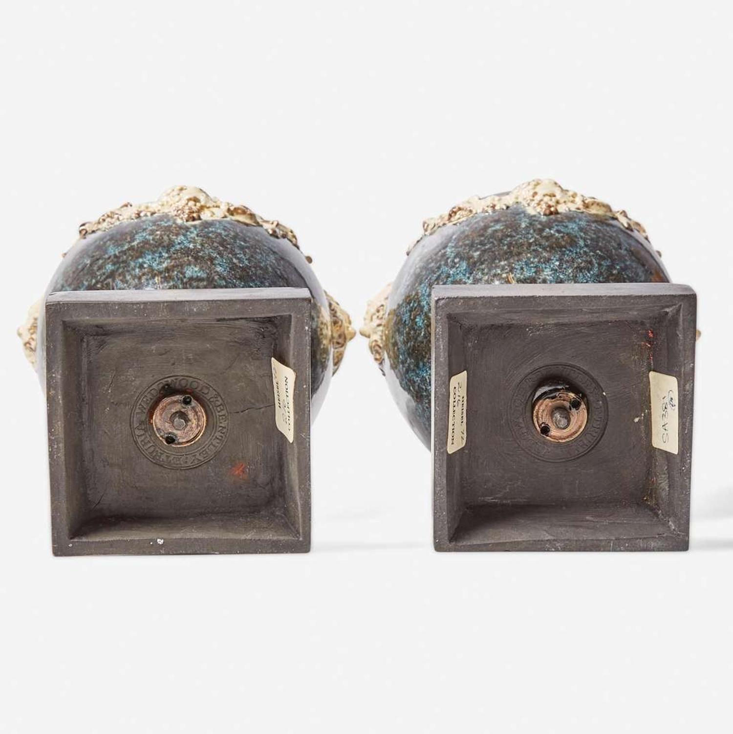 A Pair of Wedgwood & Bentley Variegated Ware Vases and Covers UK, 1770s
