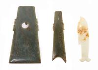 A Group of Three Archaistic Jade Tools Length of largest 8 1/2 x width 4 1/4 inches.