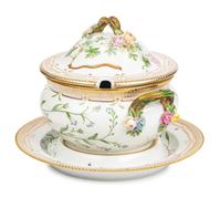 A Royal Copenhagen Flora Danica Porcelain Circular Covered Tureen and Stand