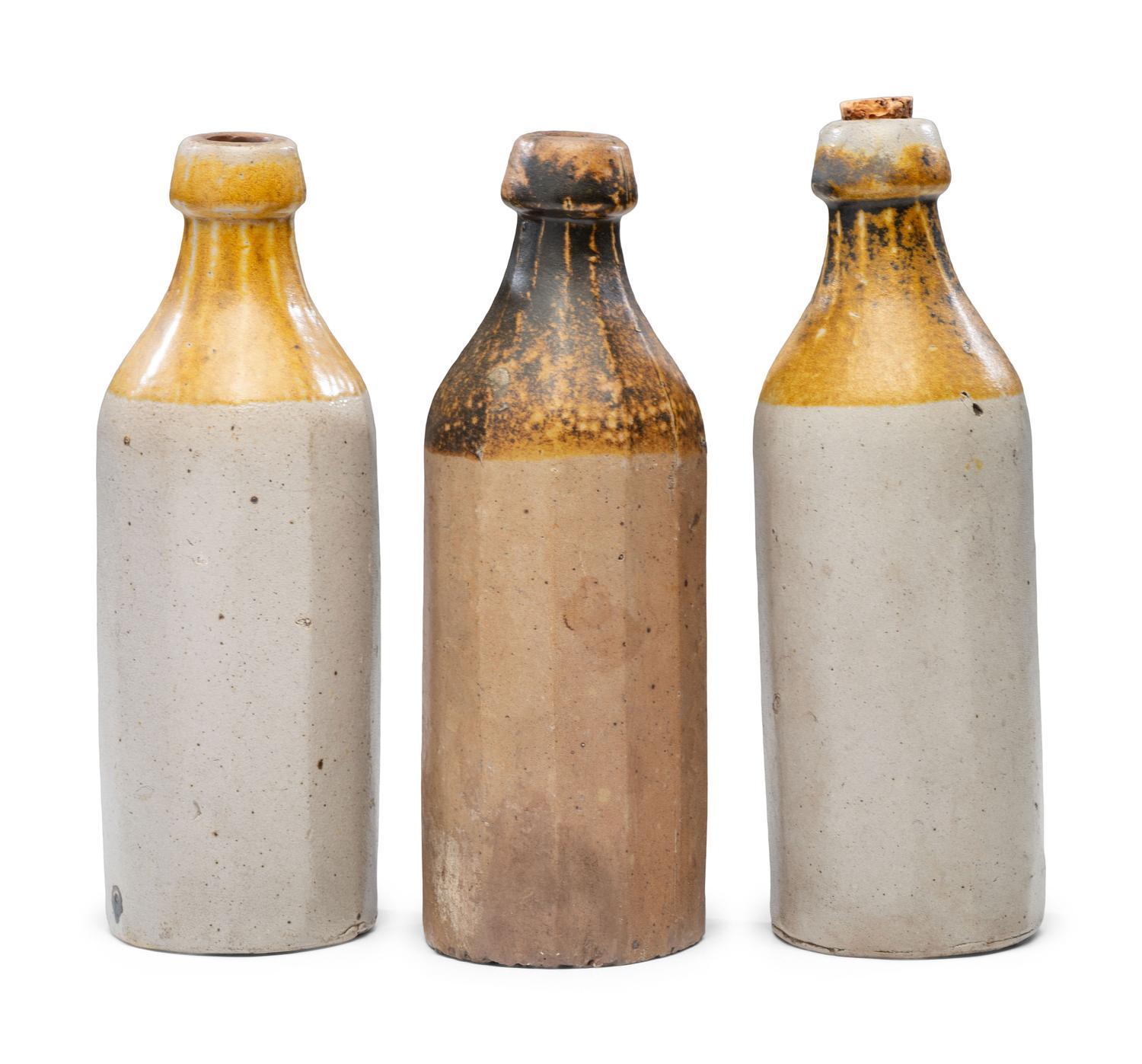Three J. Viall Stoneware Beer Bottles