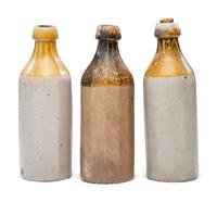 Three J. Viall Stoneware Beer Bottles