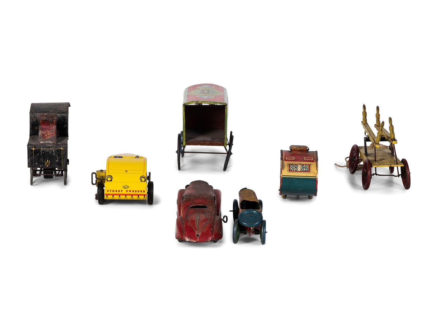Six Tin Lithograph and Painted Toy Vehicles