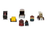 Six Tin Lithograph and Painted Toy Vehicles