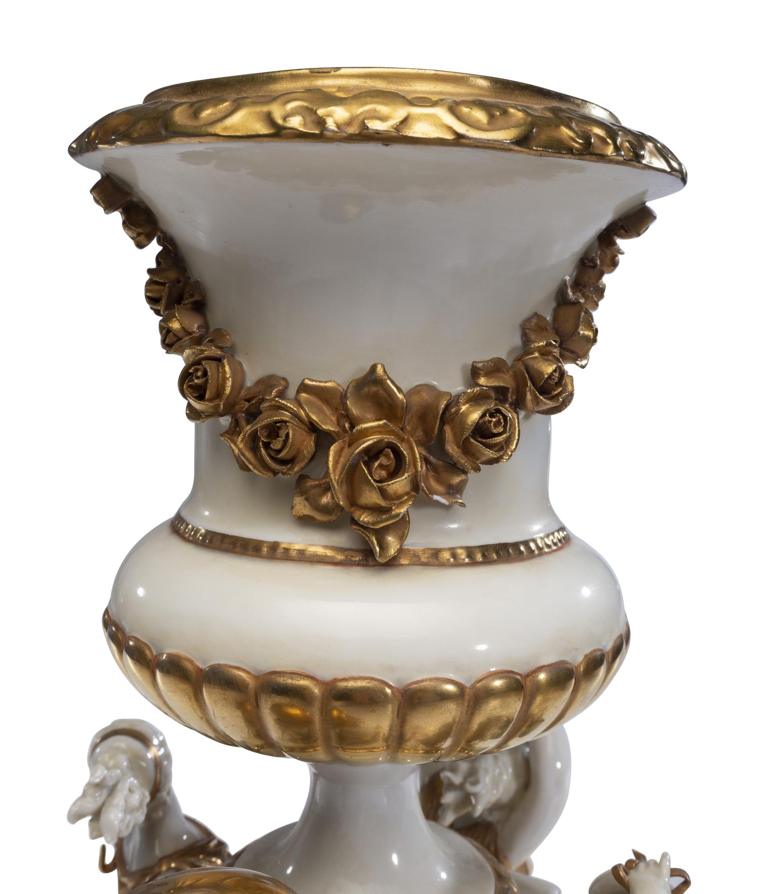 A Capodimonte Five-Piece Parcel Gilt Porcelain Surtout de Table