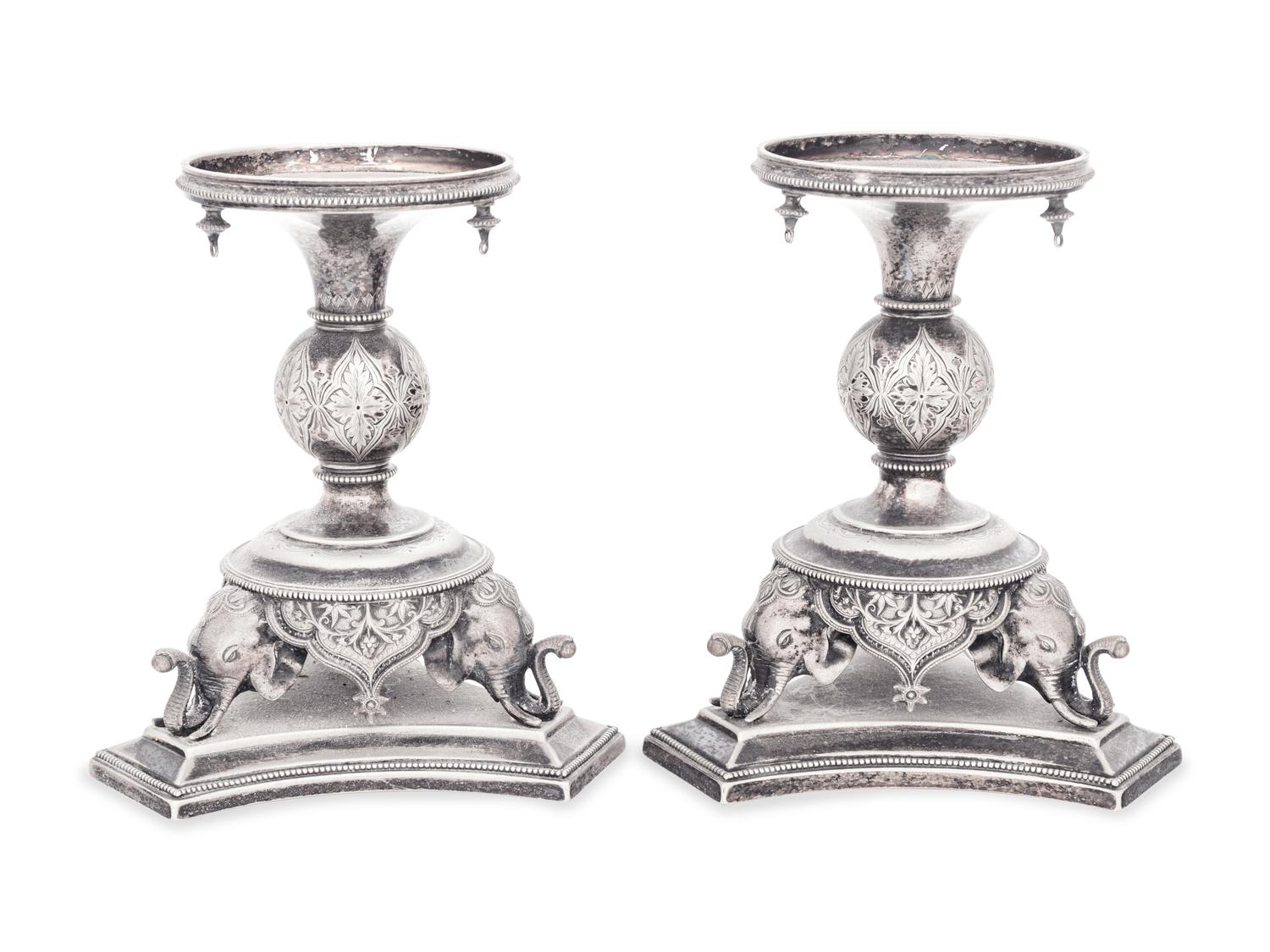 A Pair of English Silver-Plate Épergne Bases with Elephant Decoration