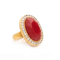 YELLOW GOLD, CORAL AND DIAMOND RING