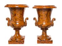 A Pair of Glazed Ceramic Urns Height 21 3/4 inches. — 20TH CENTURY