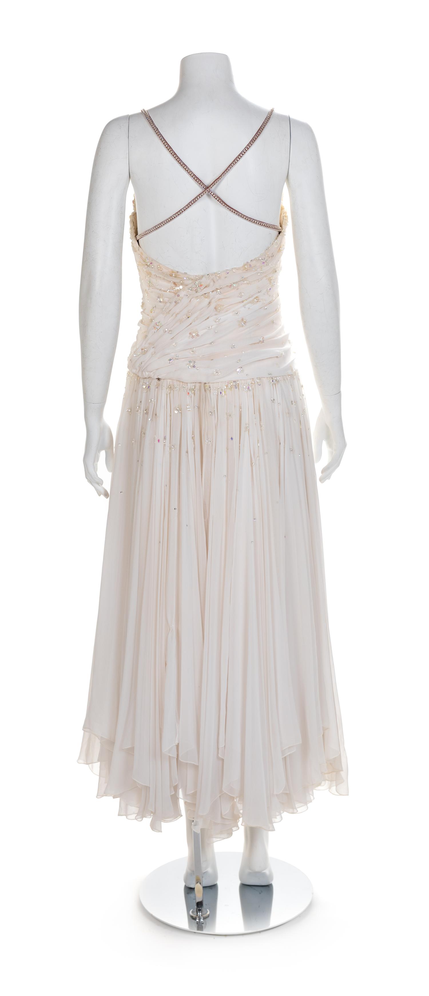Two Draped and Beaded Chiffon Dresses, 1980-90s