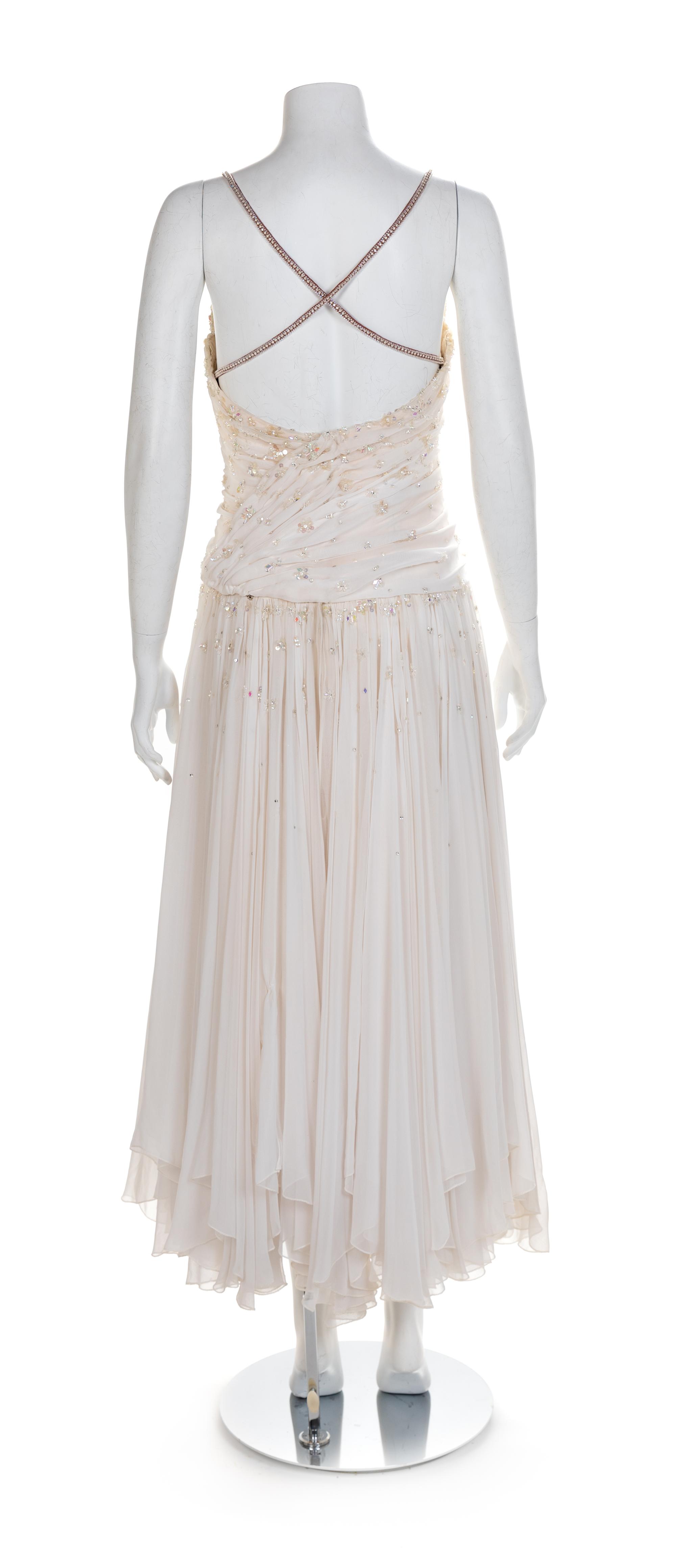 Two Draped and Beaded Chiffon Dresses, 1980-90s