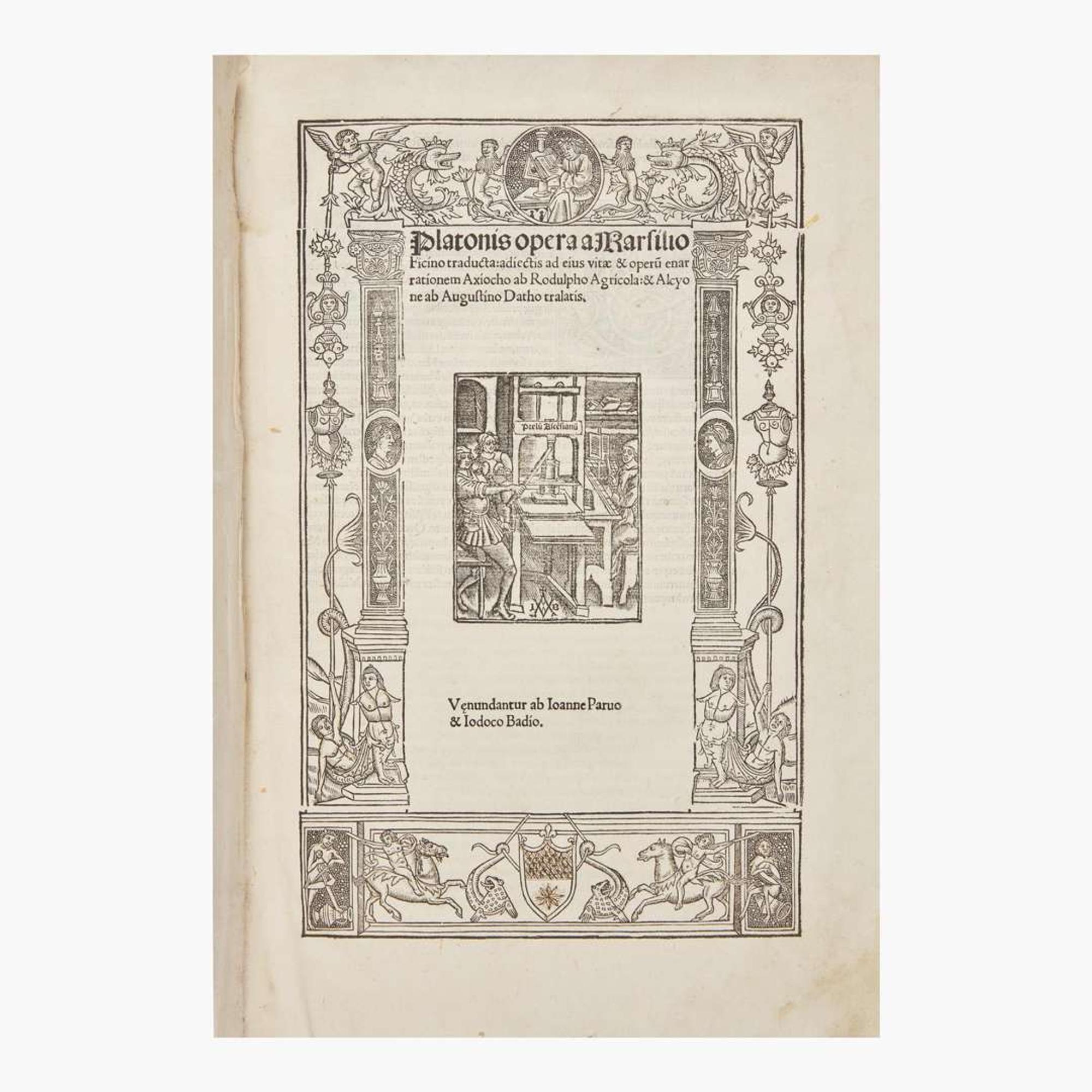 [Early Printing] [Plato] Platonis opera a Marsilio Ficino traducta: adiectis ad eius vitae & operu enarrationem Axiocho ab Rodulpho Agricola: & Alcyo ne ab Augustino Datho tralatis