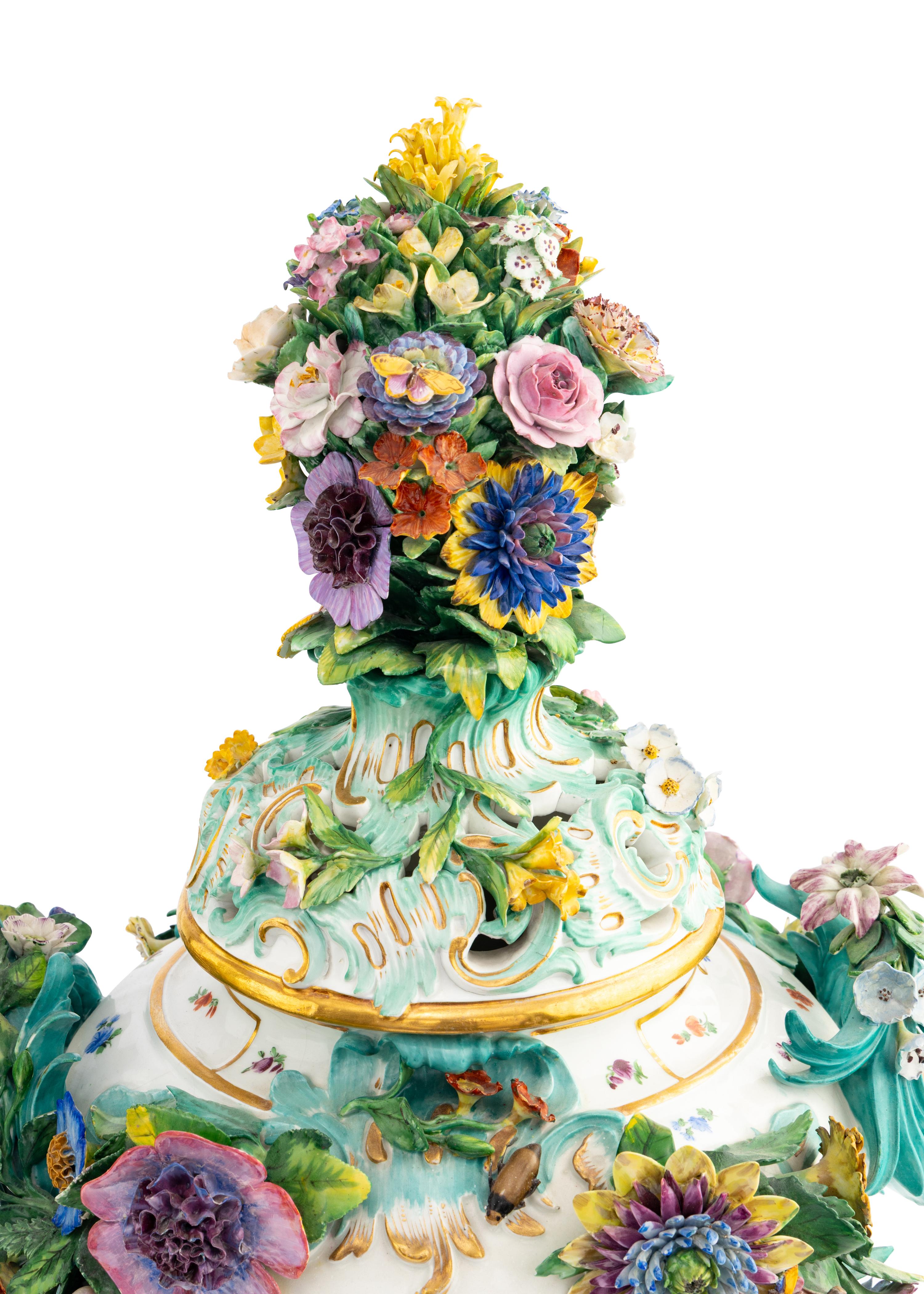 A Pair of Large Meissen Porcelain Urns