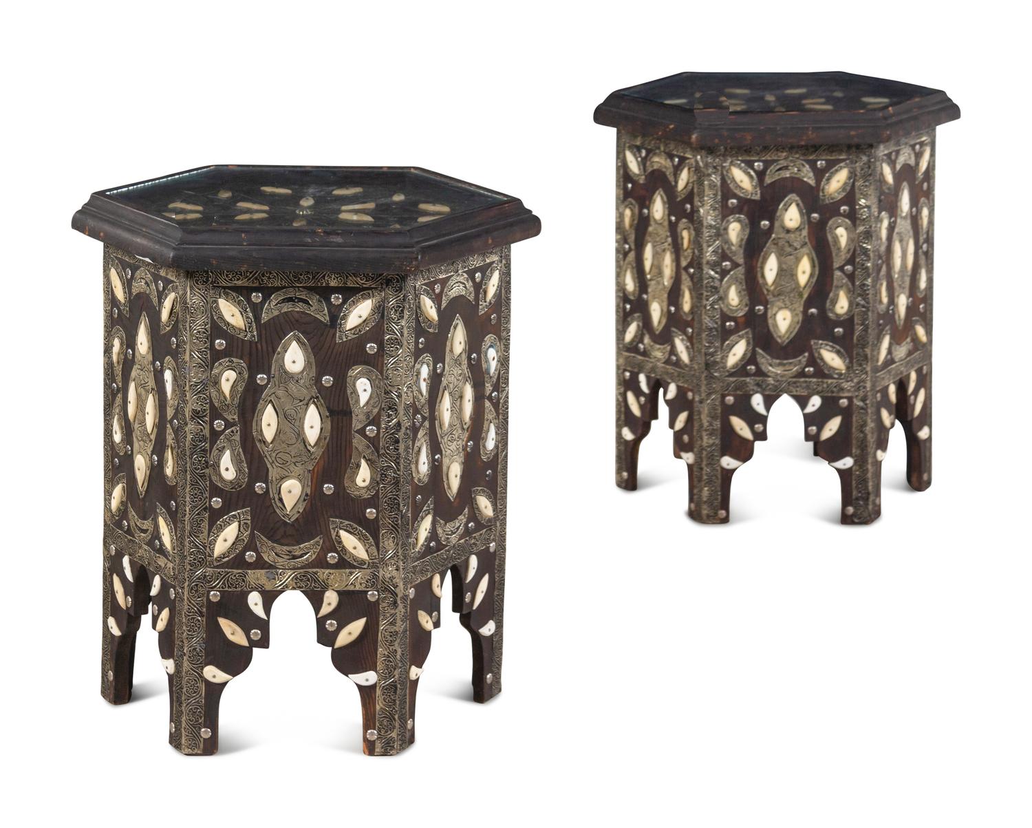 A Pair of Indian Bone Inlaid Side Tables