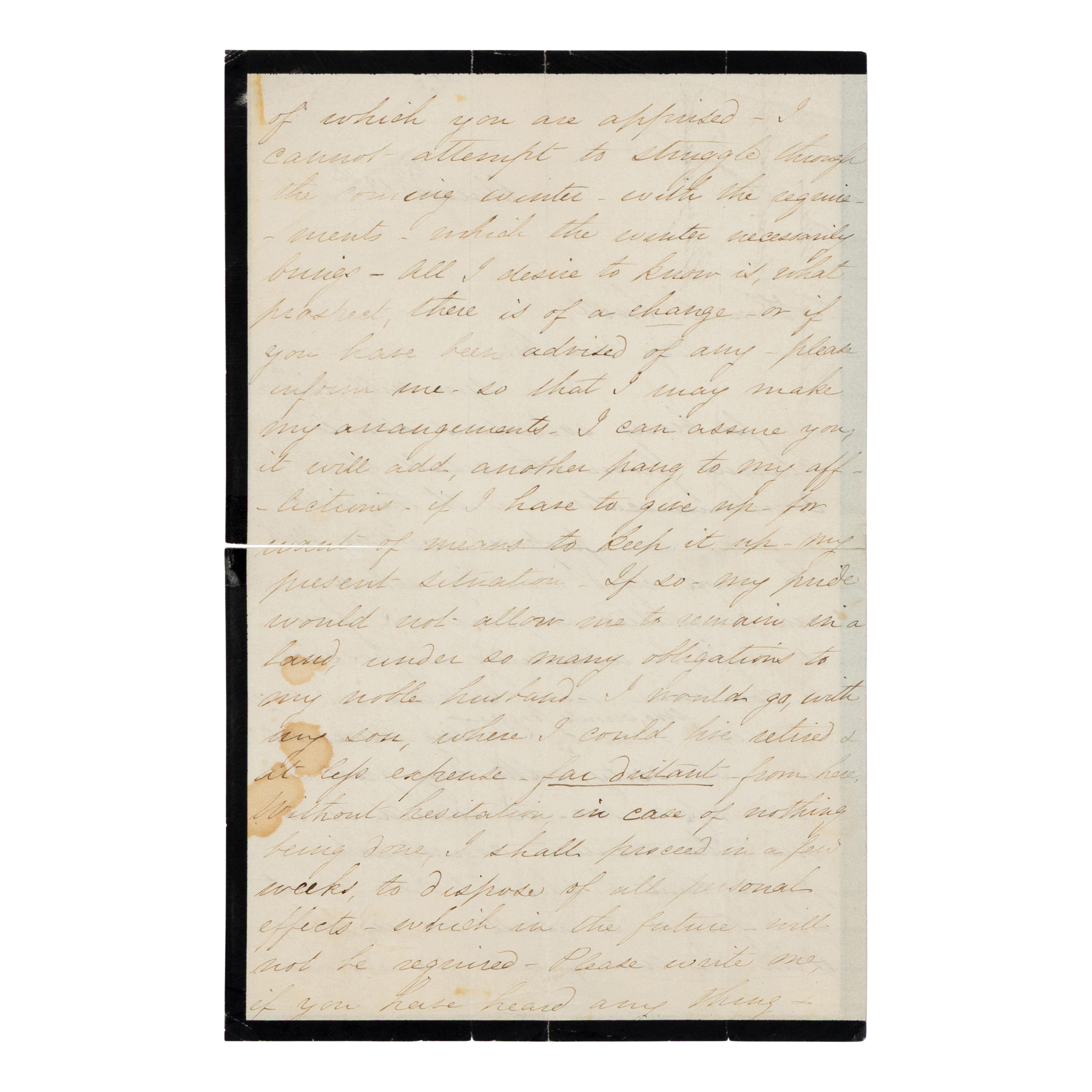 LINCOLN, Mary Todd (1818-1882). Autograph letter signed ("M.L.") to Leonard Swett, Chicago, 13 September 1866.