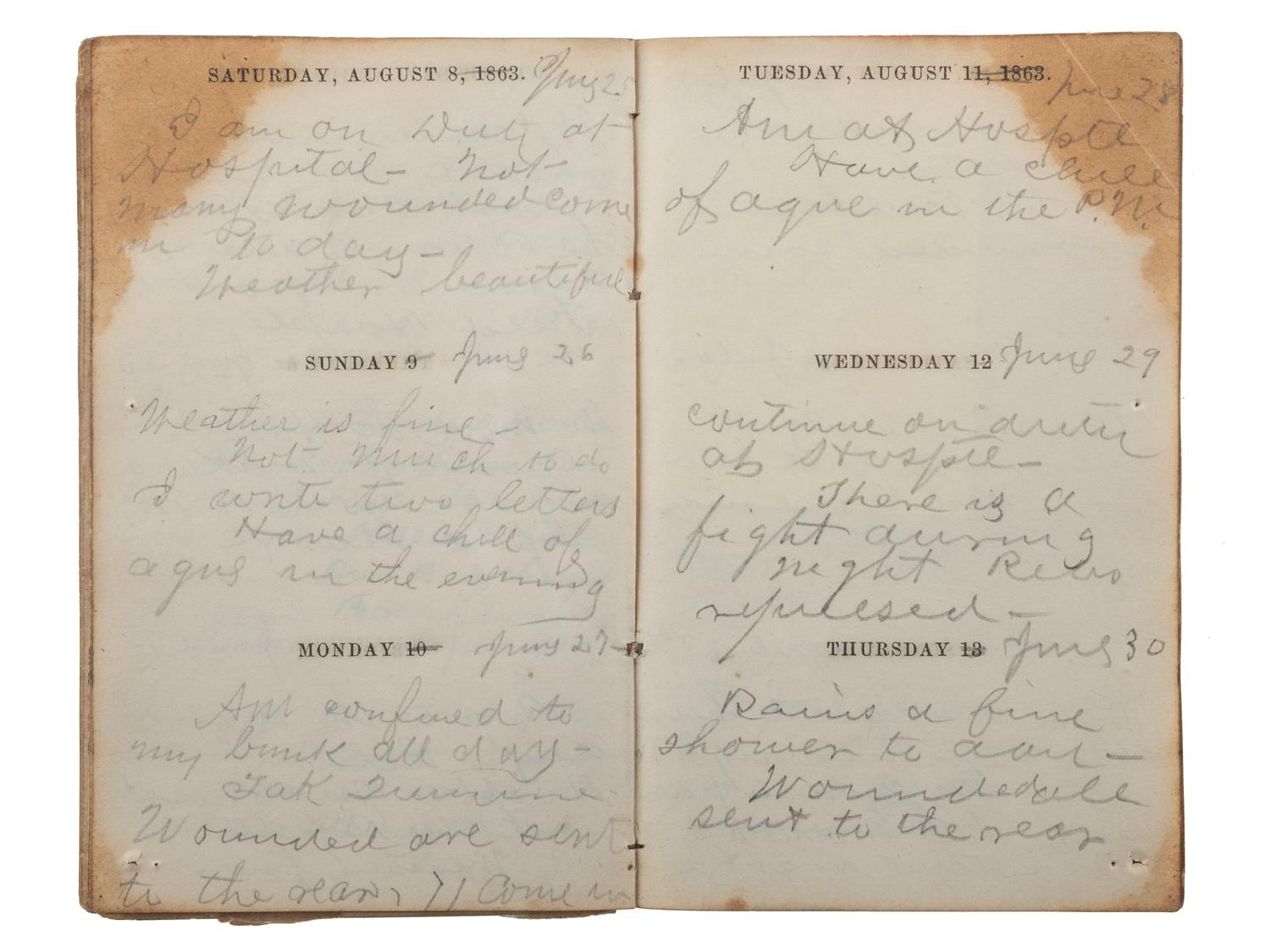 [CIVIL WAR]. Diary of Assistant Surgeon Robert P. Davis, 84th Indiana Regiment.