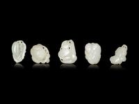Five White Jade Carved Figures of Fruit