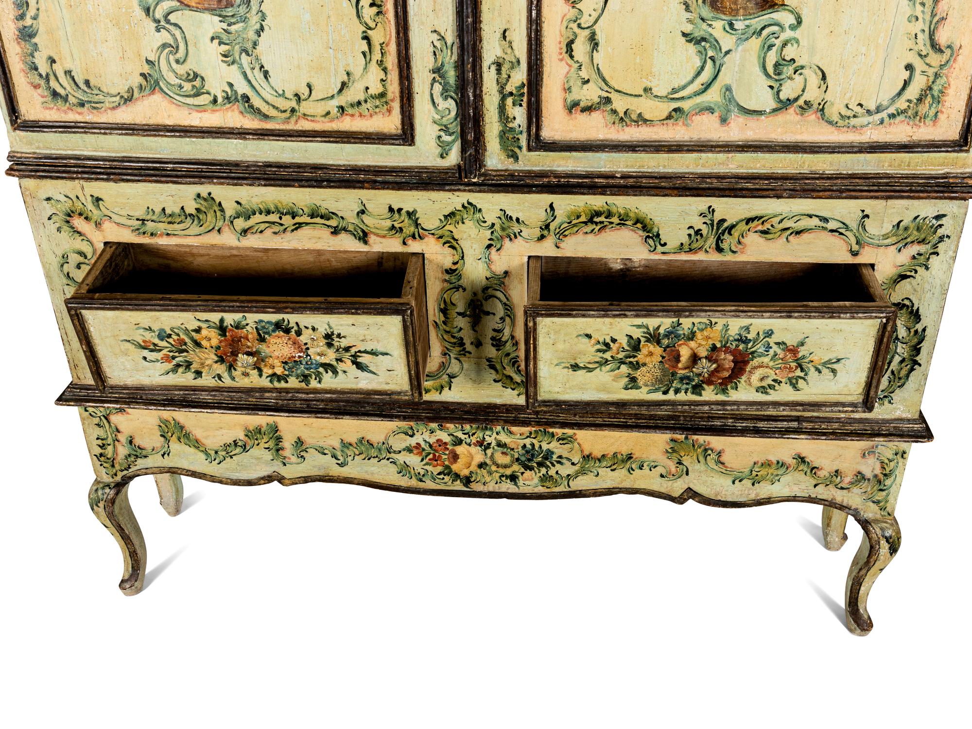 A North Italian Rococo Polychrome Painted Cabinet on Stand