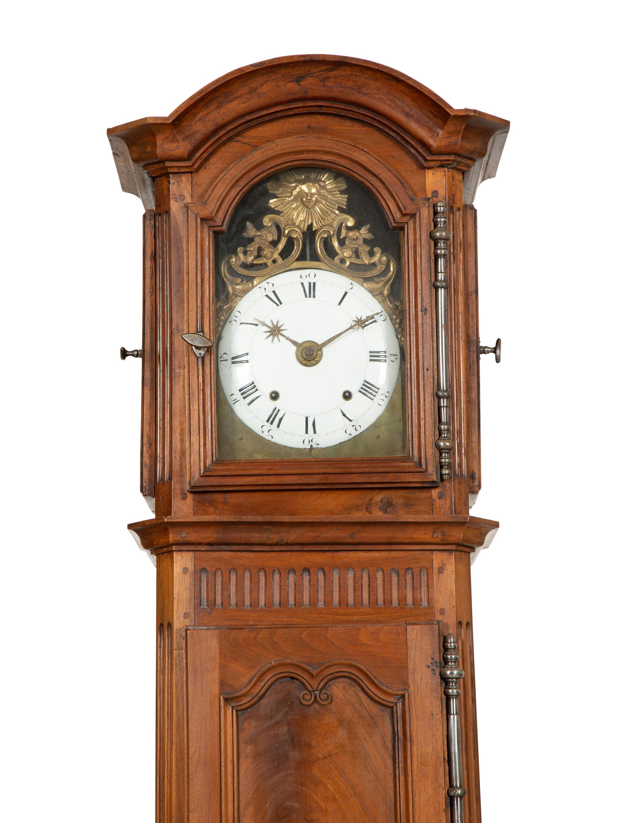 A French Provincial Walnut Longcase Clock