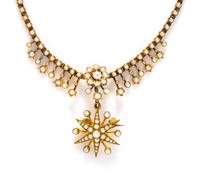VICTORIAN, YELLOW GOLD AND SEED PEARL NECKLACE