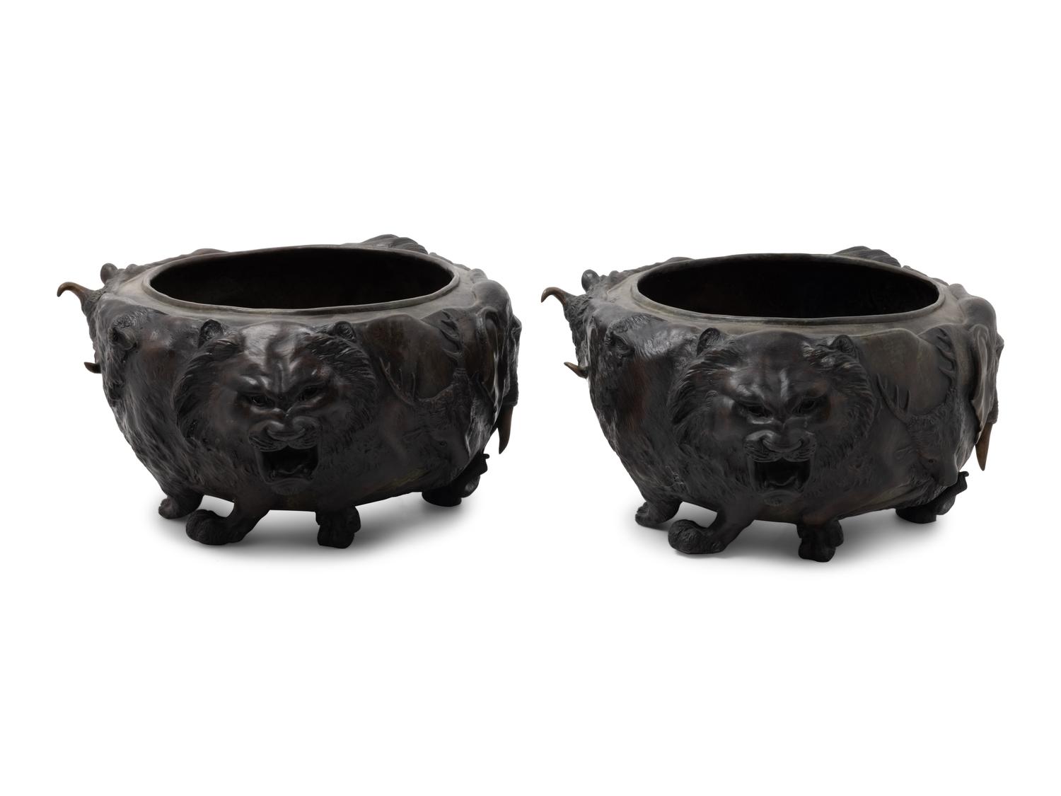 A Pair of Bronze Jardinières