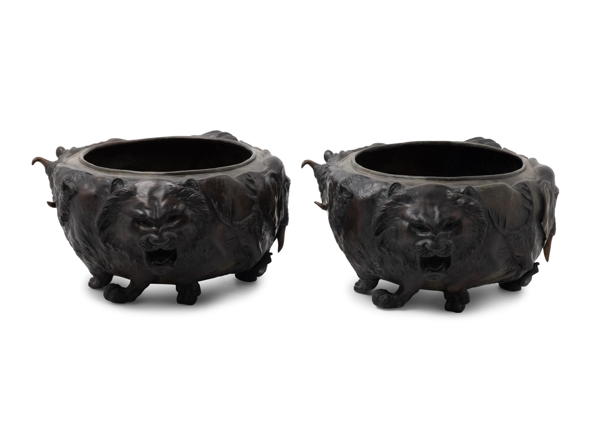 A Pair of Bronze Jardinières